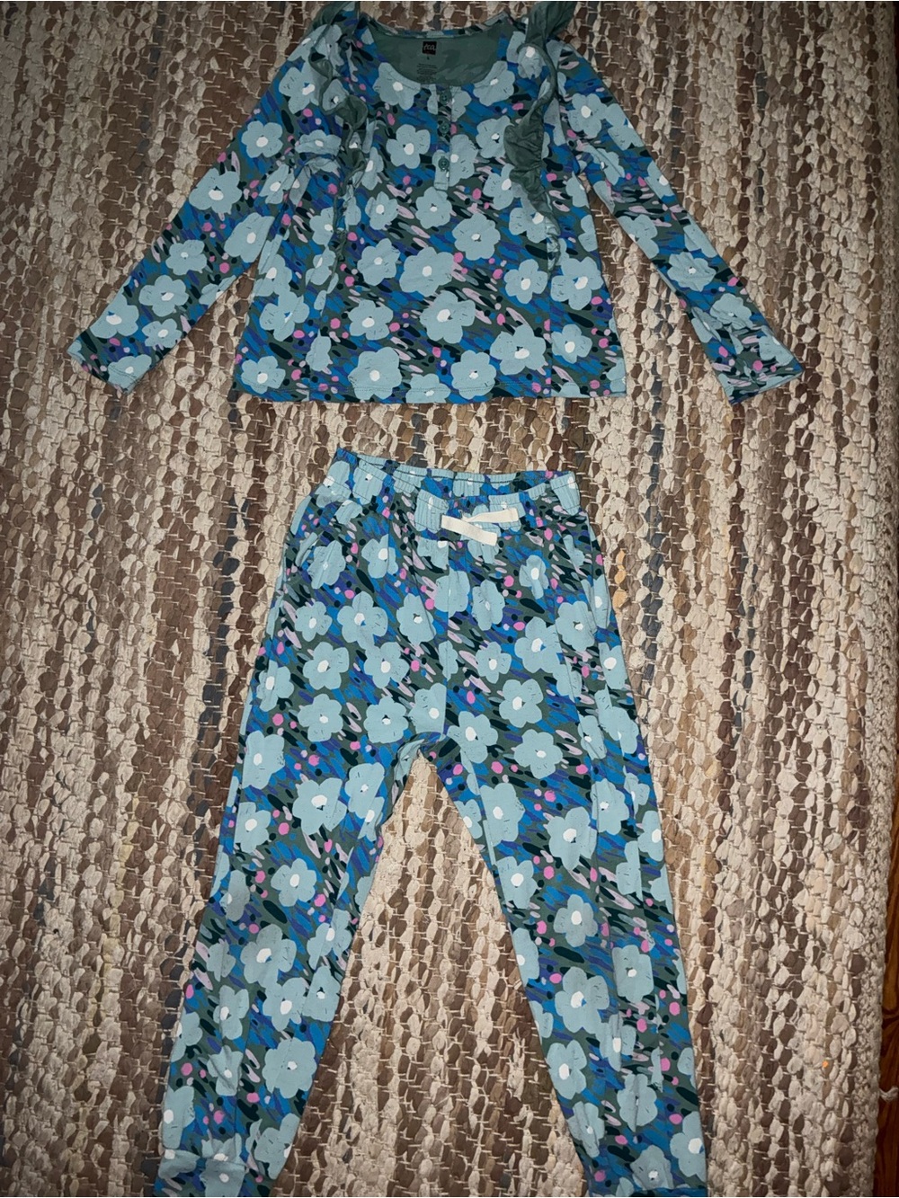 Tea Collection Blue Floral Long-Sleeve Pajama Set for Kids